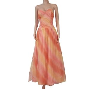 Amazing Sunset Iridescent Mesh Vintage Maxi Summer Evening Party Dress Size 7/8